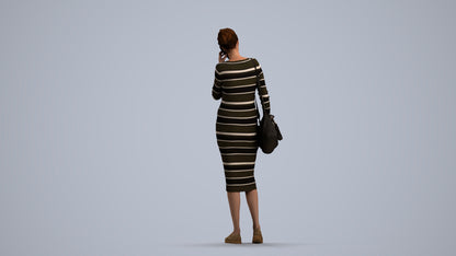 photogrammetry 3D woman casual walking, realistic human model archviz FBX, front view render