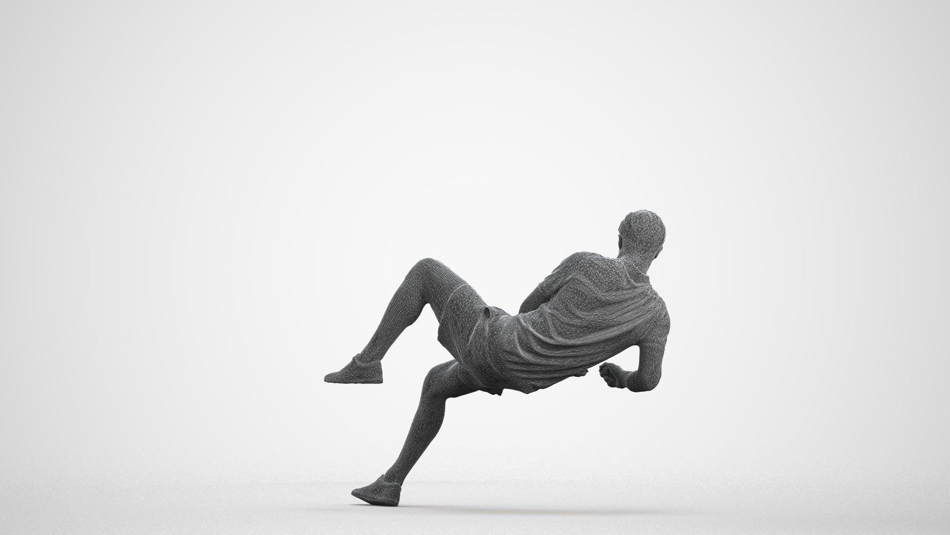 3D human model man casual sitting, photogrammetry scanned person for archviz, wireframe front view