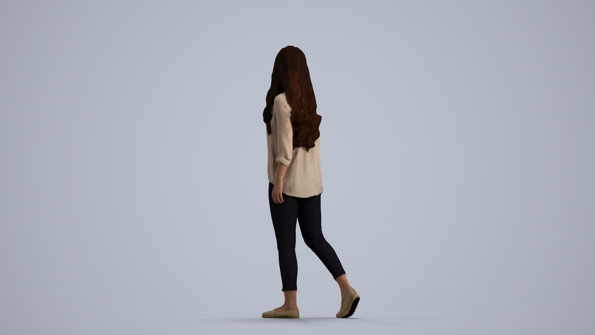 realistic 3D human woman casual walking, archviz people FBX OBJ for Blender, front view render