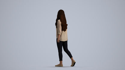 realistic 3D human woman casual walking, archviz people FBX OBJ for Blender, front view render