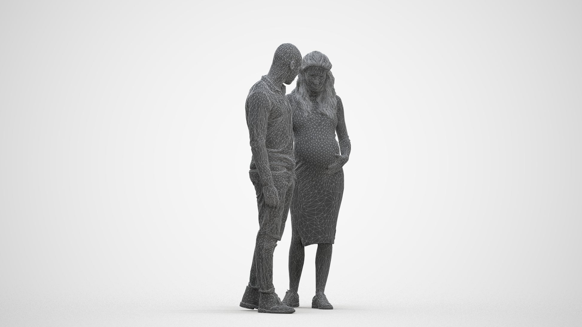 3D human model woman casual kids, photogrammetry scanned person for archviz, three-quarter front view render