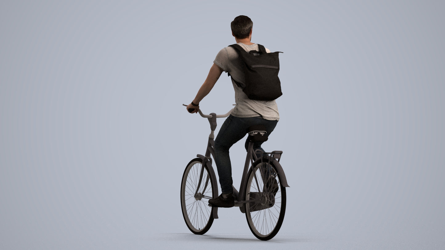 realistic 3D human man casual cycling, archviz people FBX OBJ for Blender, front view render