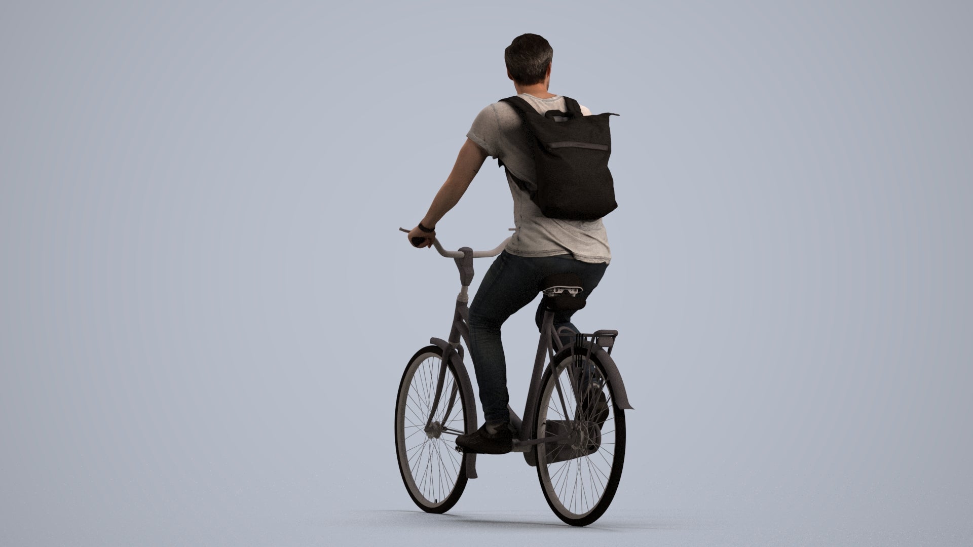 realistic 3D human man casual cycling, archviz people FBX OBJ for Blender, front view render