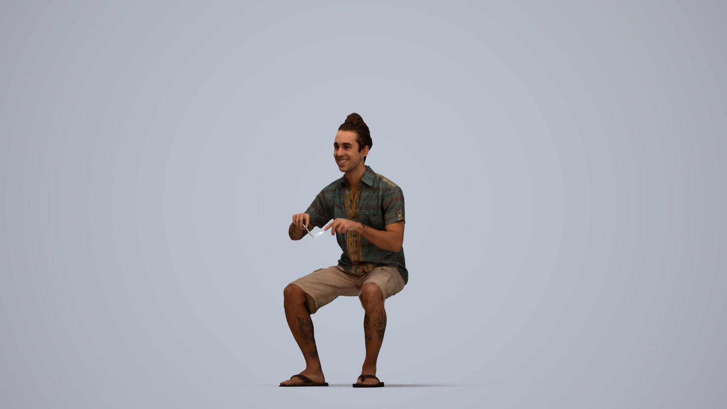 scanned 3D man casual sitting, photogrammetry people for Enscape and V-Ray, top-down view render