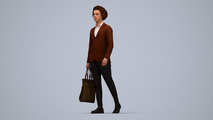 3D human model man business walking, photogrammetry scanned person for archviz, top-down view render