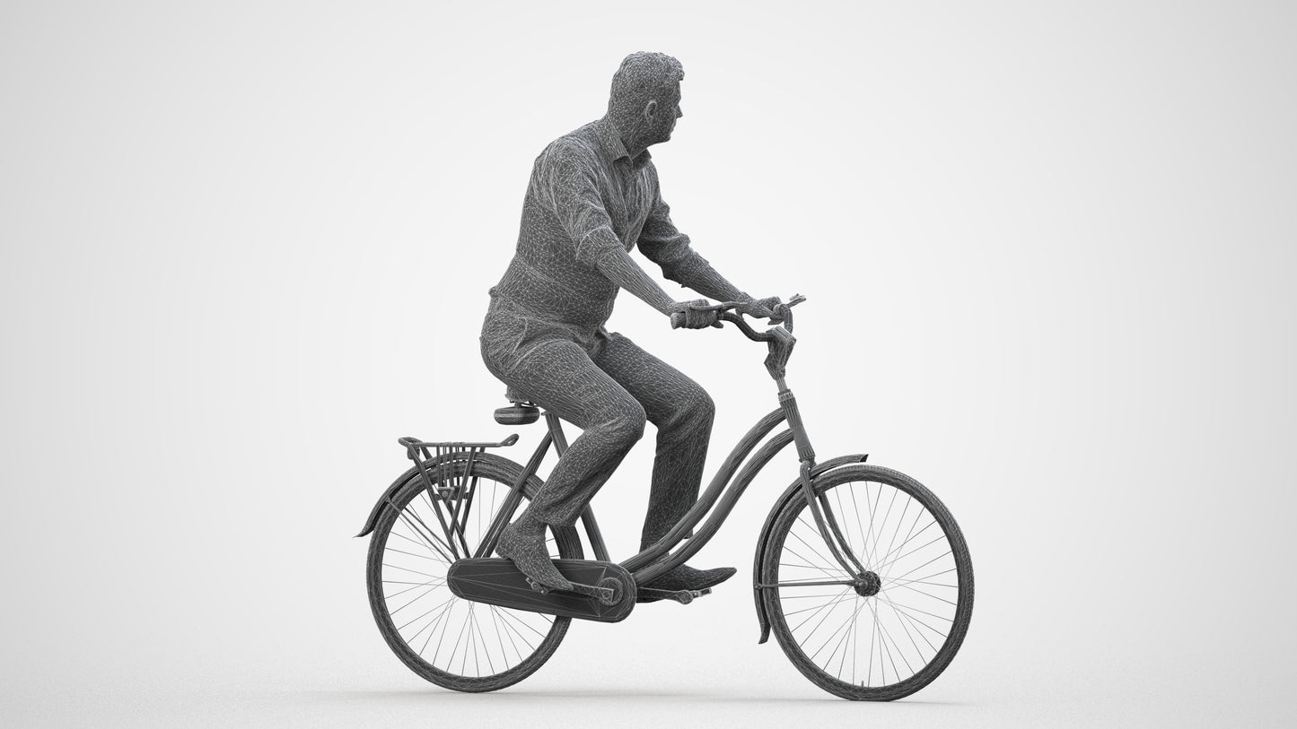 realistic 3D man business cycling, scanned archviz people for Blender and 3ds Max, wireframe side view