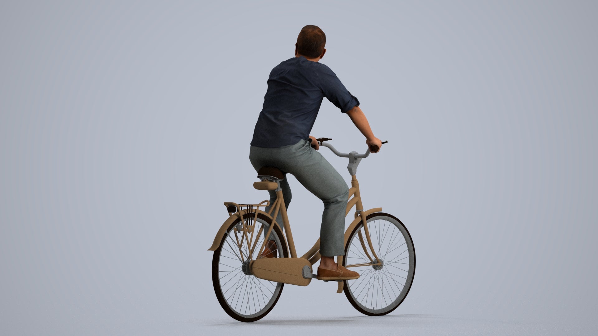 3D scanned man cycling casual, photorealistic archviz people for Enscape and SketchUp, front view render
