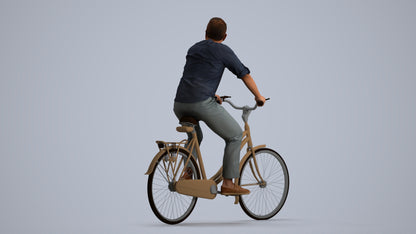 3D scanned man cycling casual, photorealistic archviz people for Enscape and SketchUp, front view render
