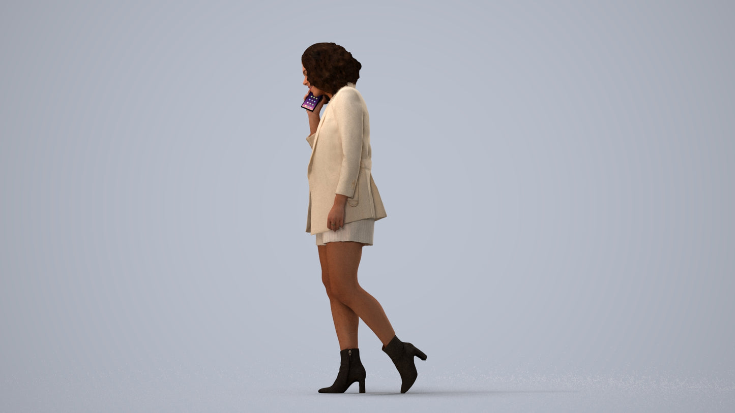 3D scanned woman walking business, photorealistic archviz people for Enscape and SketchUp, three-quarter view render