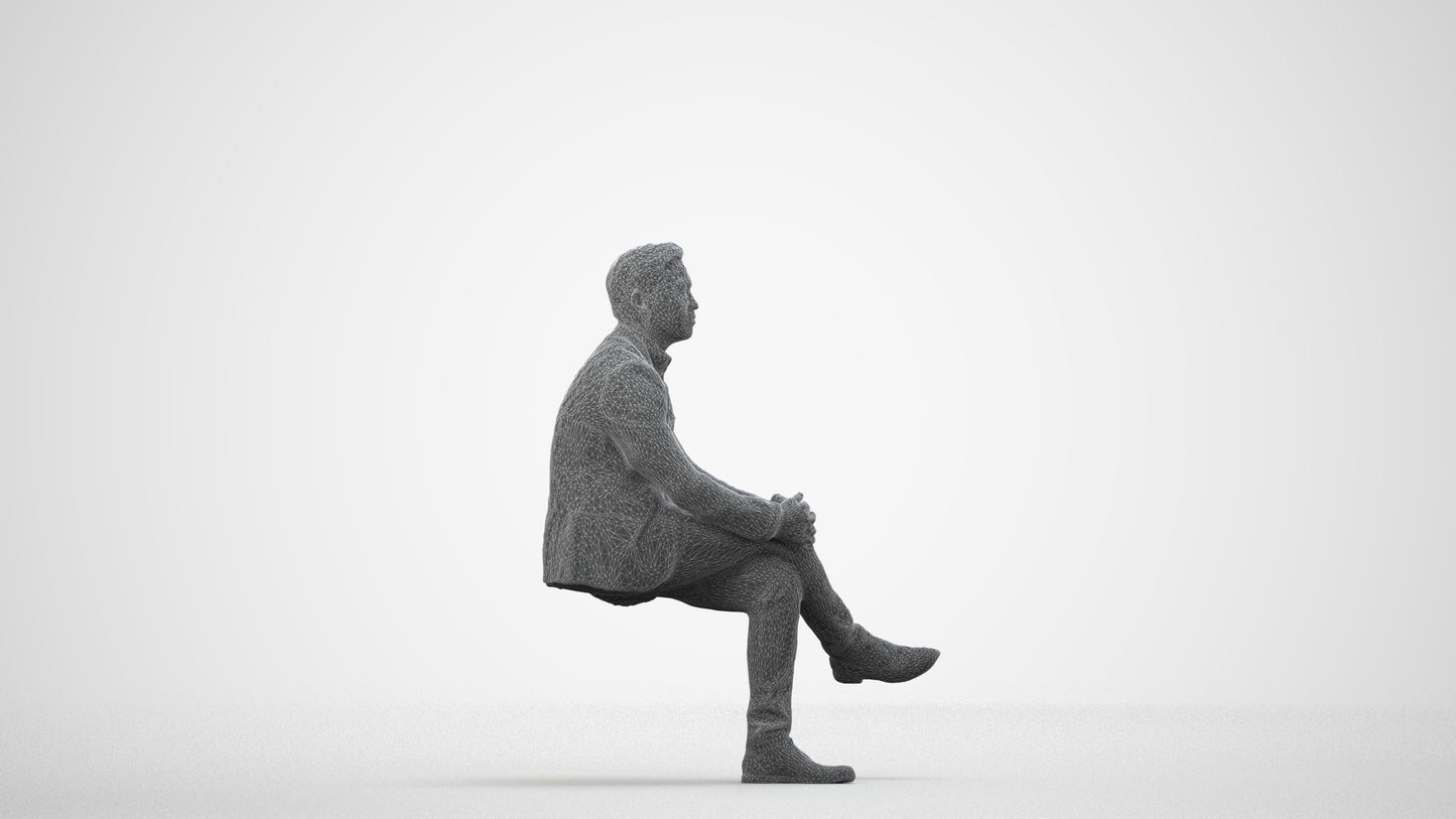3D people model man business, scanned human for 3ds Max rendering, wireframe side view