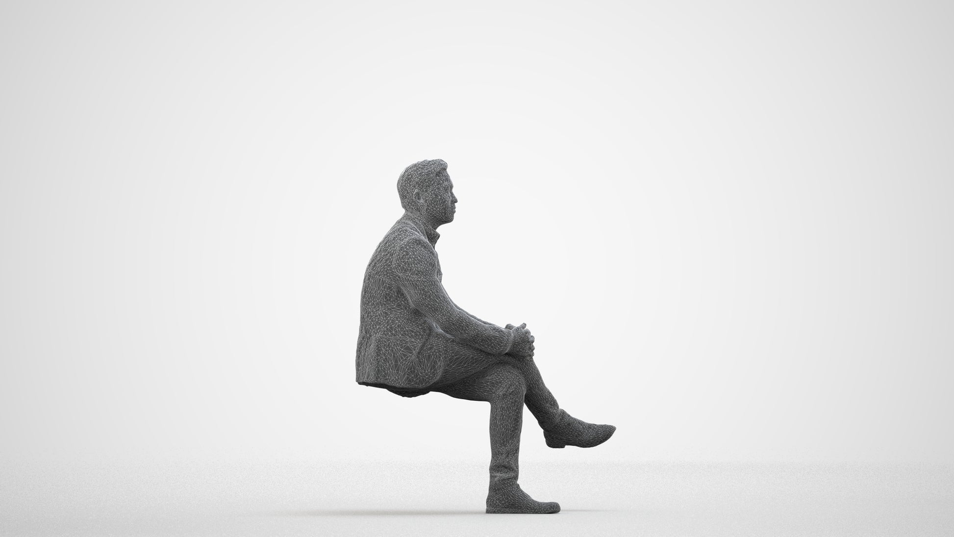 3D people model man business, scanned human for 3ds Max rendering, wireframe side view