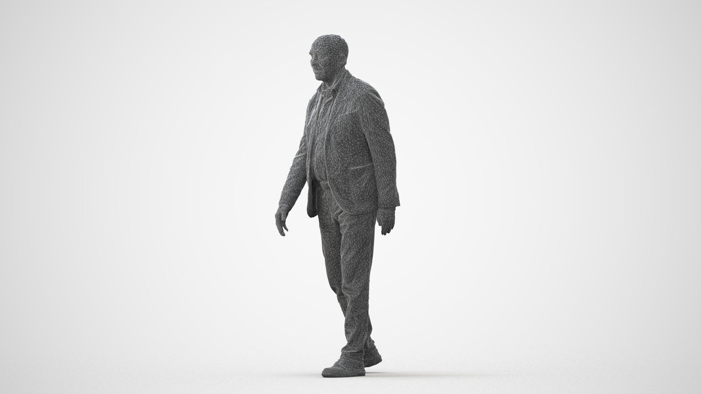 3D scanned senior man walking business, photorealistic archviz people for Enscape and SketchUp, square thumbnail
