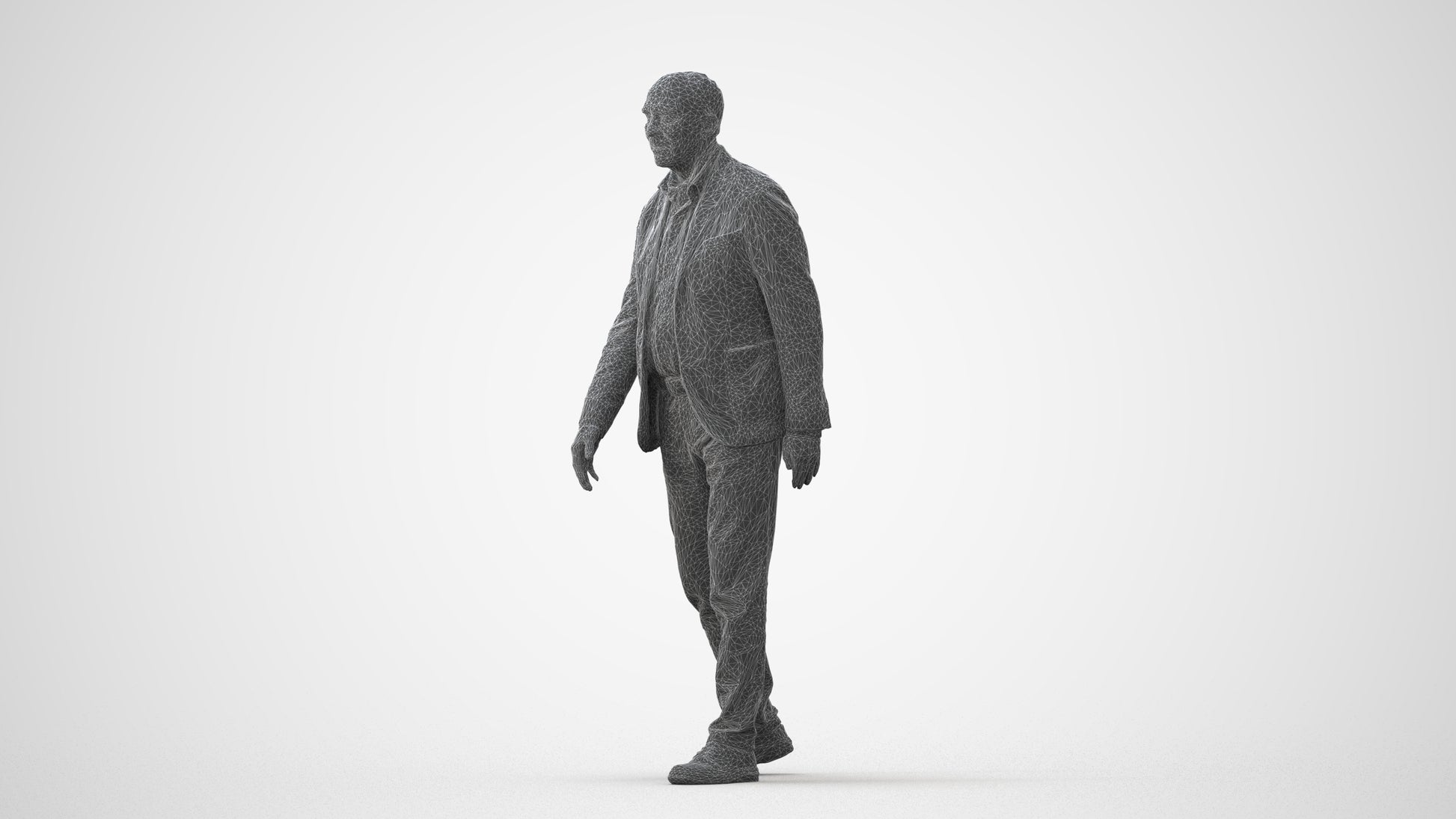 3D scanned senior man walking business, photorealistic archviz people for Enscape and SketchUp, square thumbnail