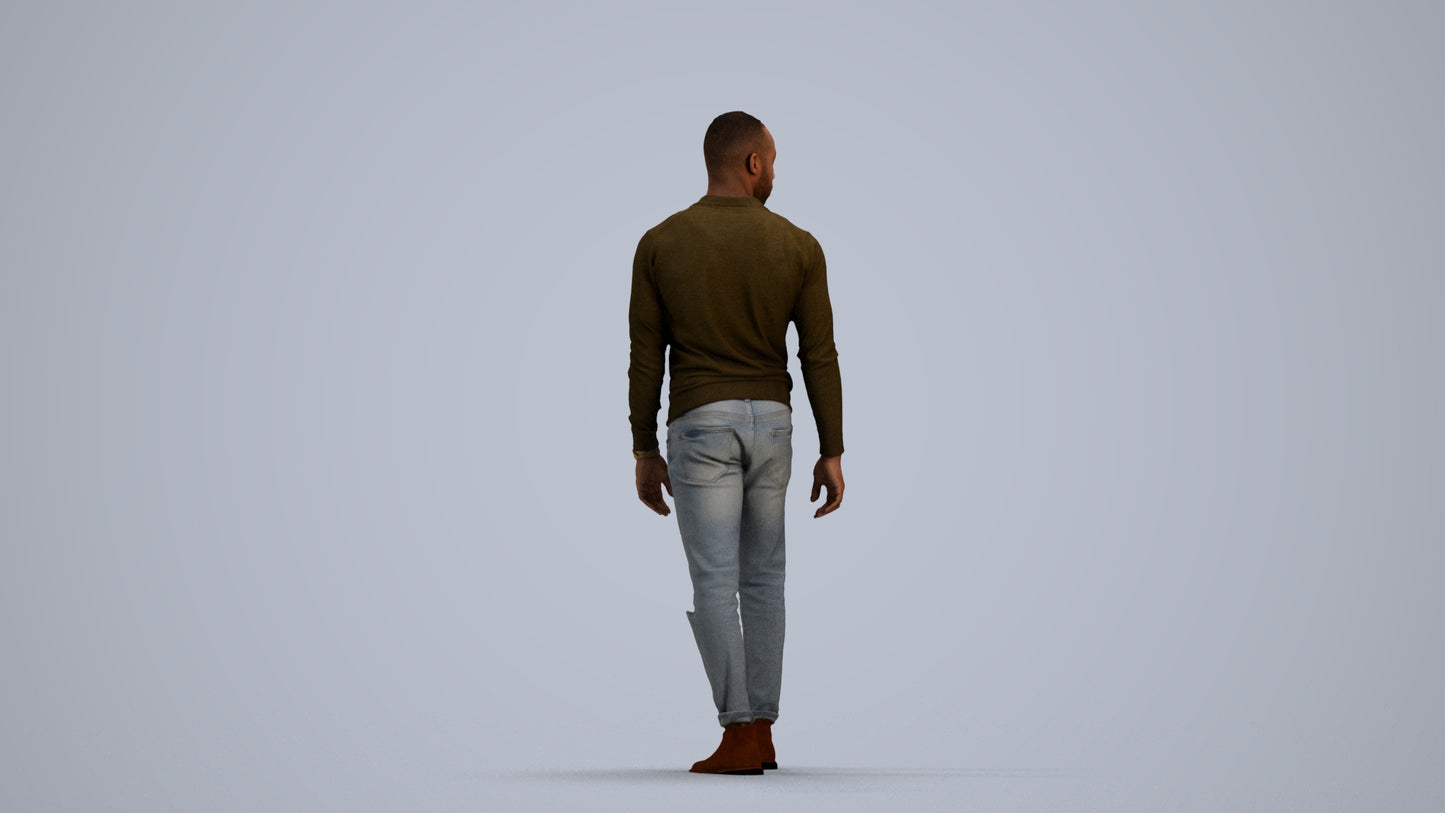 photogrammetry 3D man casual walking, realistic human model archviz FBX, front view render