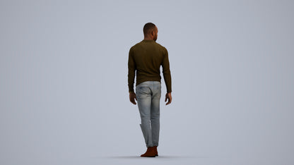 photogrammetry 3D man casual walking, realistic human model archviz FBX, front view render