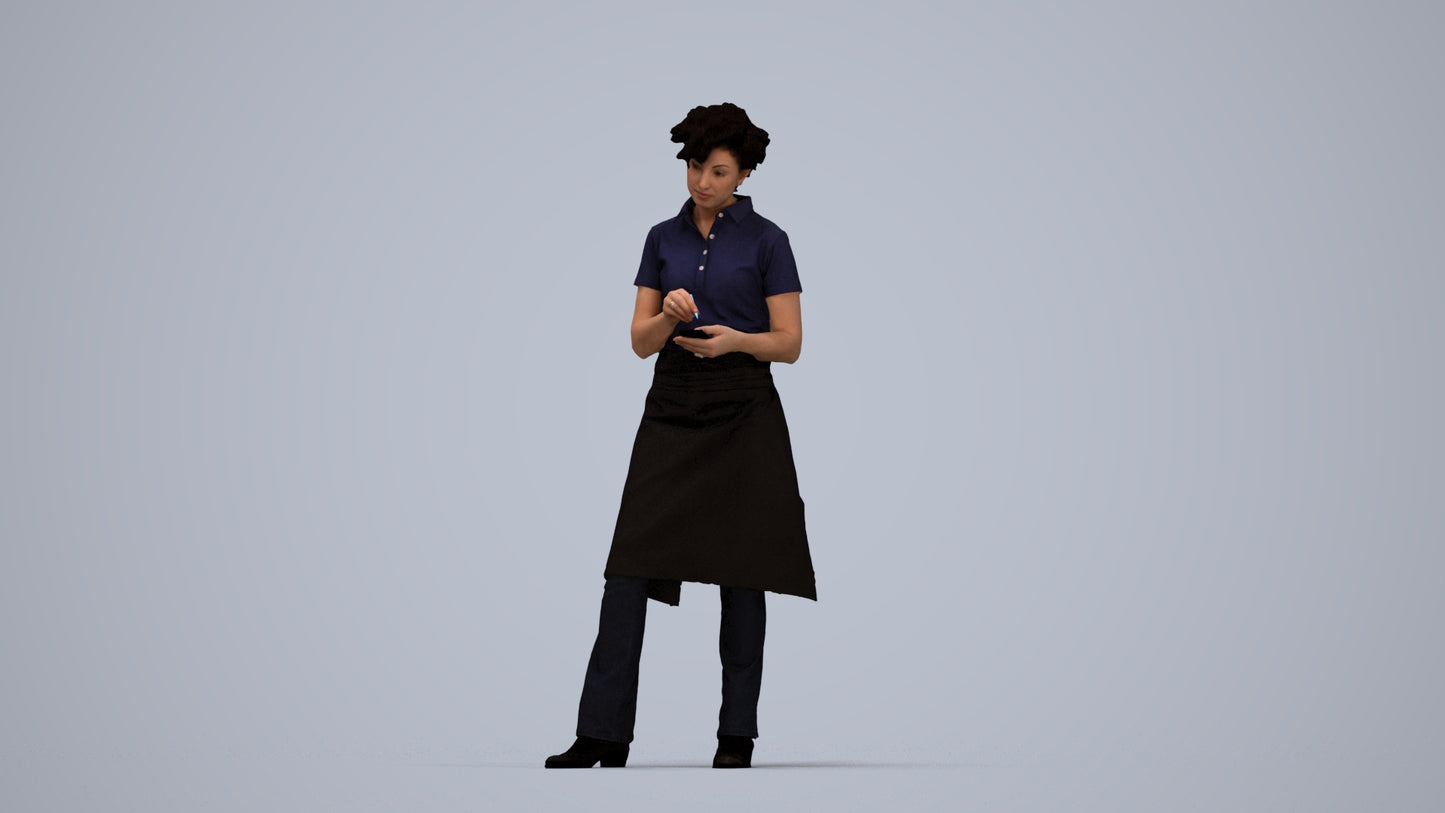 3D scanned woman hospitality, photorealistic archviz people for Enscape and SketchUp, top-down view render