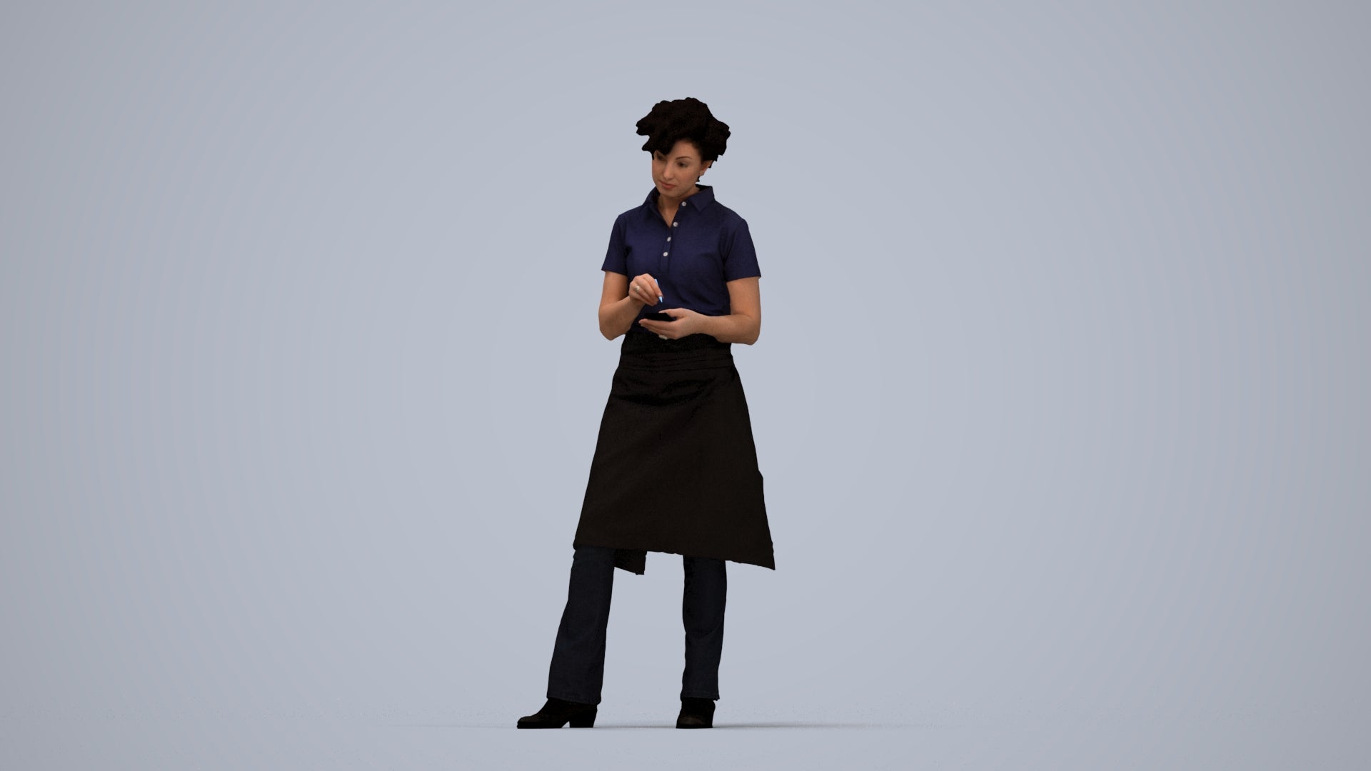3D scanned woman hospitality, photorealistic archviz people for Enscape and SketchUp, top-down view render