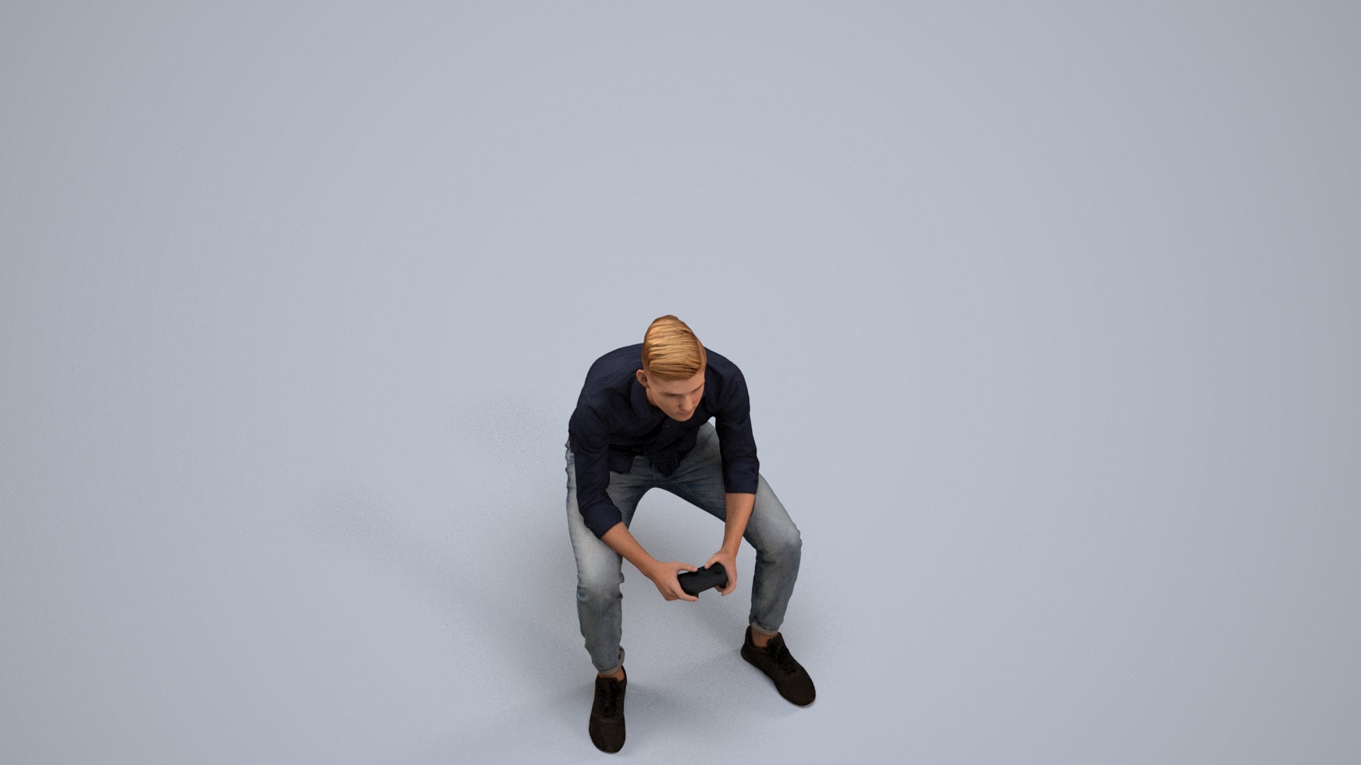 3D people model man casual sitting, scanned human for 3ds Max rendering, back view render