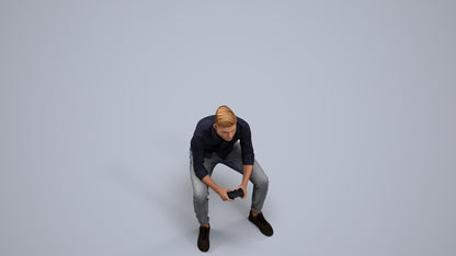 3D people model man casual sitting, scanned human for 3ds Max rendering, back view render