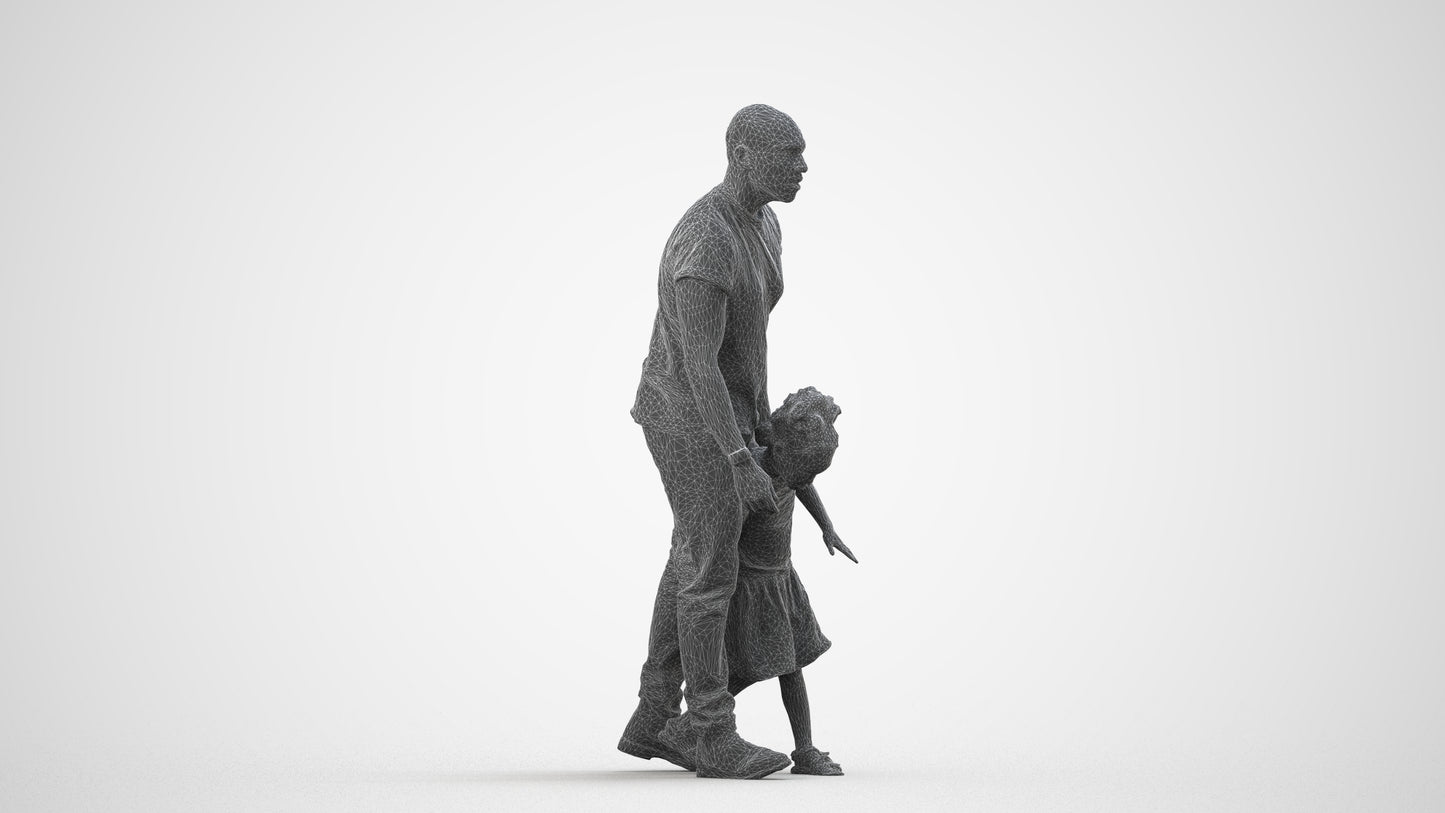 realistic 3D human girl casual kids, archviz people FBX OBJ for Blender, wireframe side view