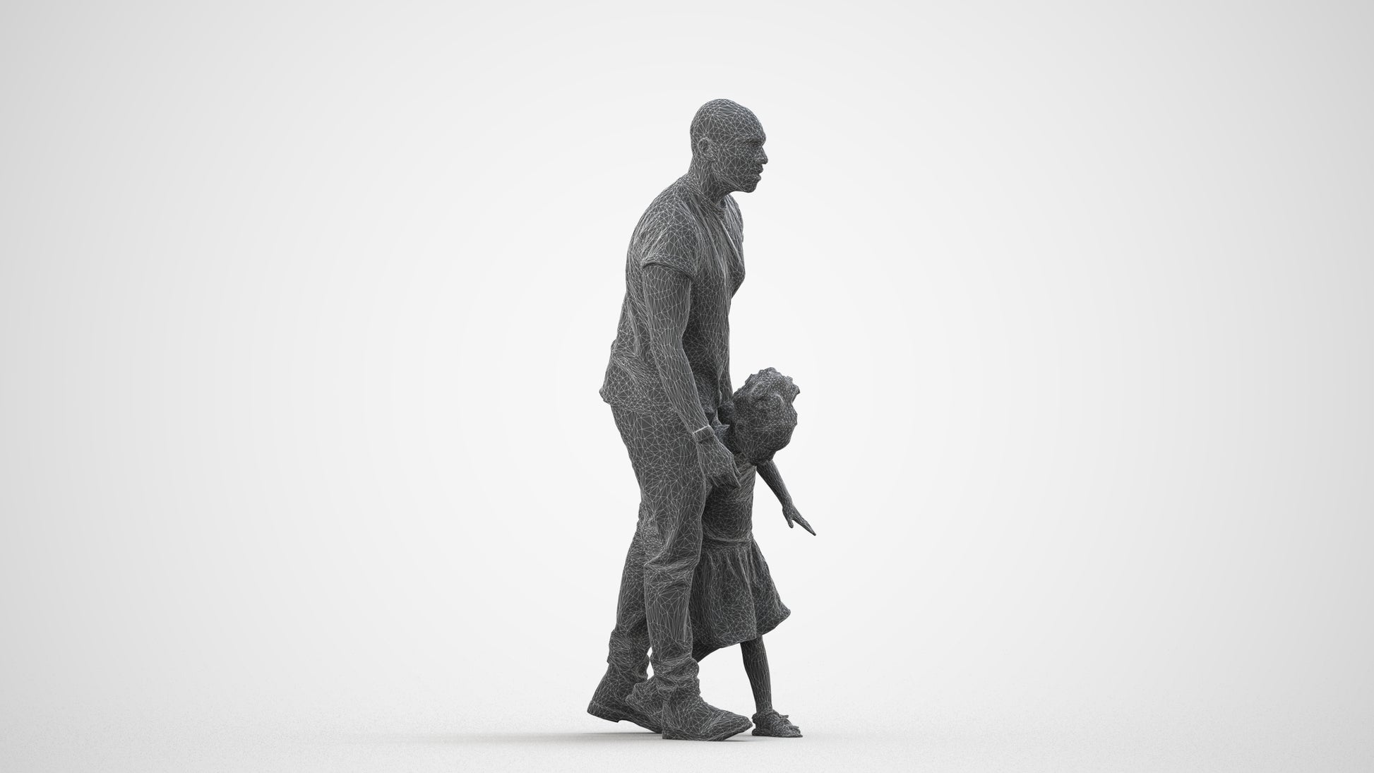 realistic 3D human girl casual kids, archviz people FBX OBJ for Blender, wireframe side view