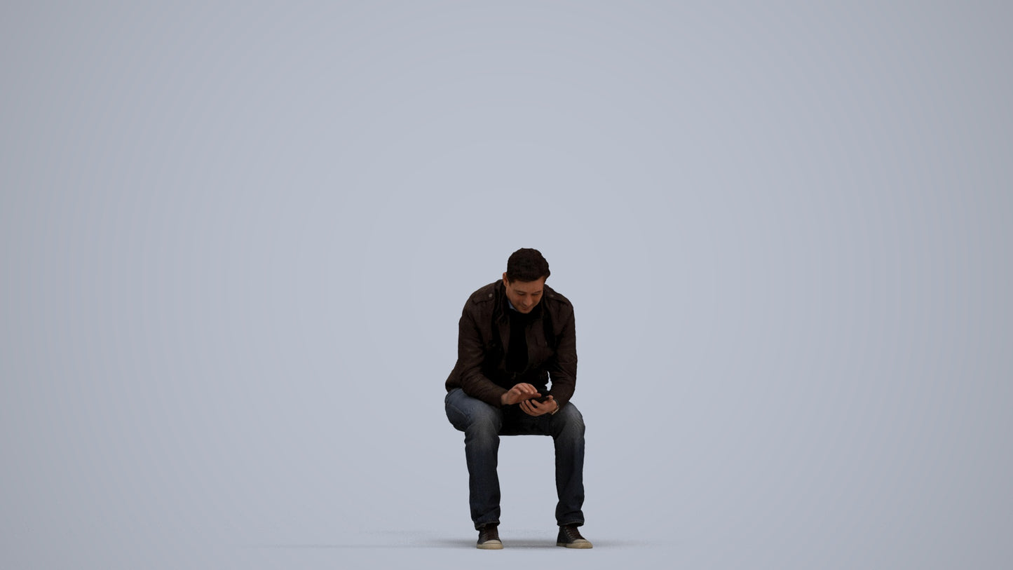 realistic 3D human man casual sitting, archviz people FBX OBJ for Blender, standing pose render