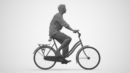 3D scanned man cycling casual, photorealistic archviz people for Enscape and SketchUp, wireframe side view