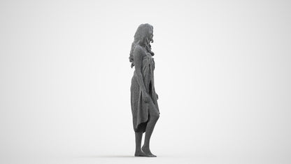 3D human model woman pool, photogrammetry scanned person for archviz, wireframe side view