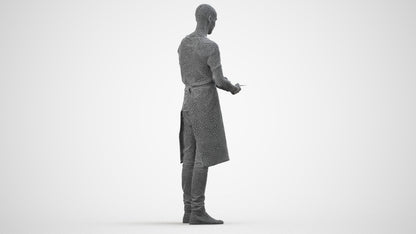 3D human model man hospitality, photogrammetry scanned person for archviz, wireframe side view