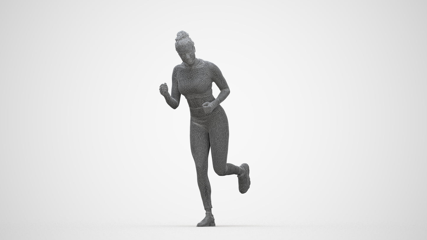 3D human model woman sport, photogrammetry scanned person for archviz, wireframe back view