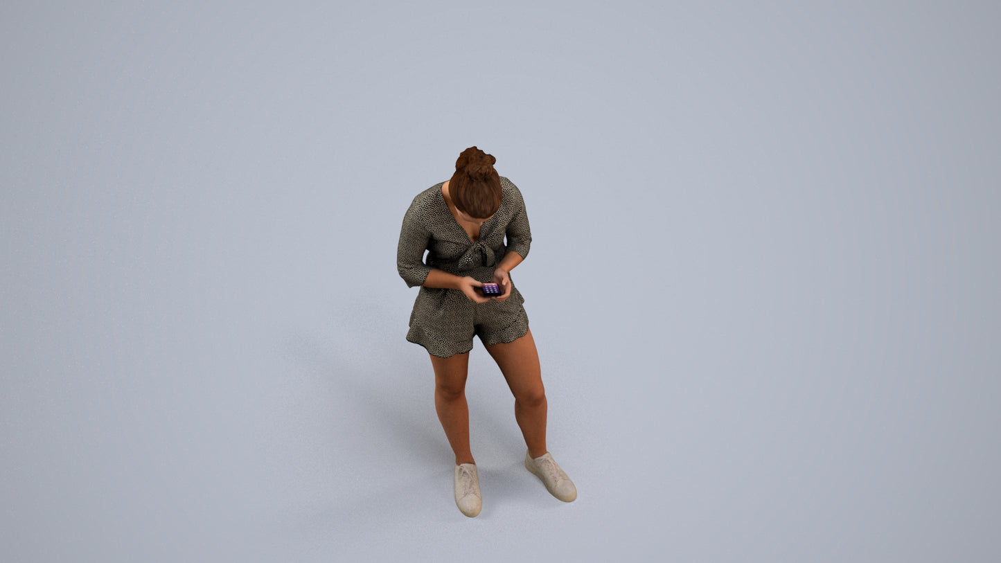 realistic 3D human girl casual kids, archviz people FBX OBJ for Blender, back view render