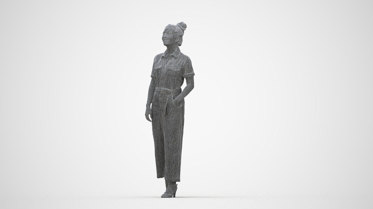 photogrammetry 3D woman formal walking, realistic human model archviz FBX, wireframe back view