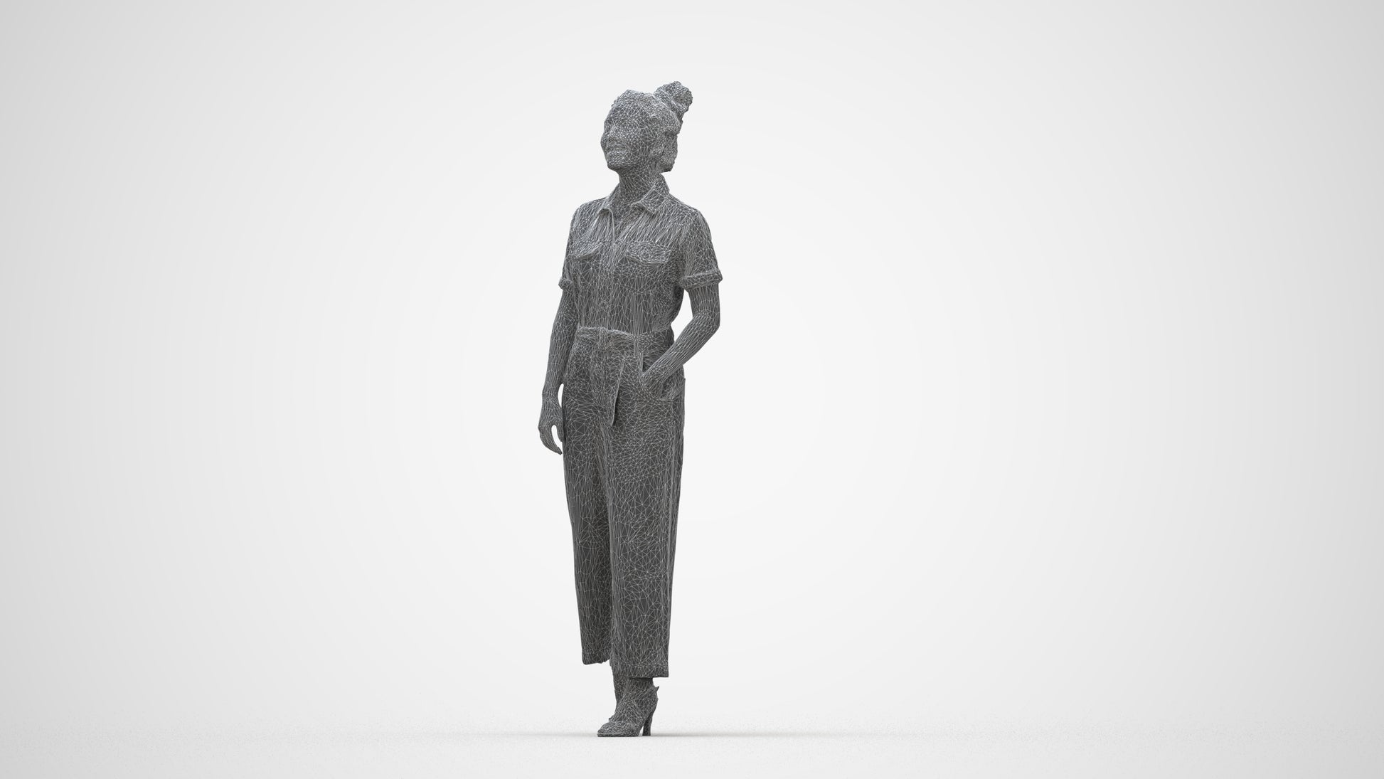 photogrammetry 3D woman formal walking, realistic human model archviz FBX, wireframe back view