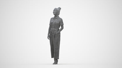 photogrammetry 3D woman formal walking, realistic human model archviz FBX, wireframe back view