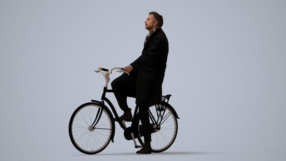3D scanned man cycling business, photorealistic archviz people for Enscape and SketchUp, three-quarter view render