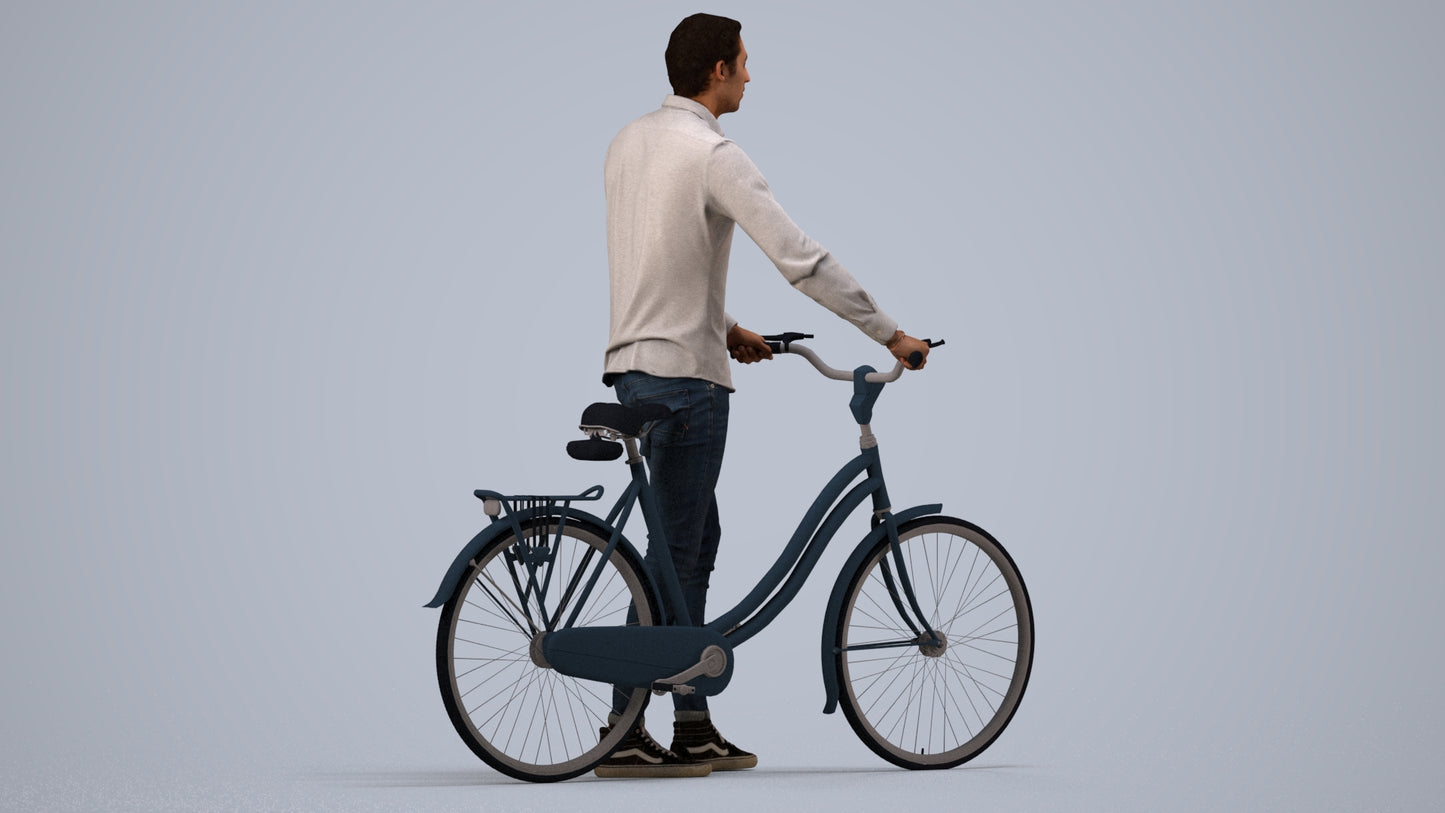 realistic 3D people man casual cycling, render-ready for V-Ray and Corona, FBX OBJ, side view render