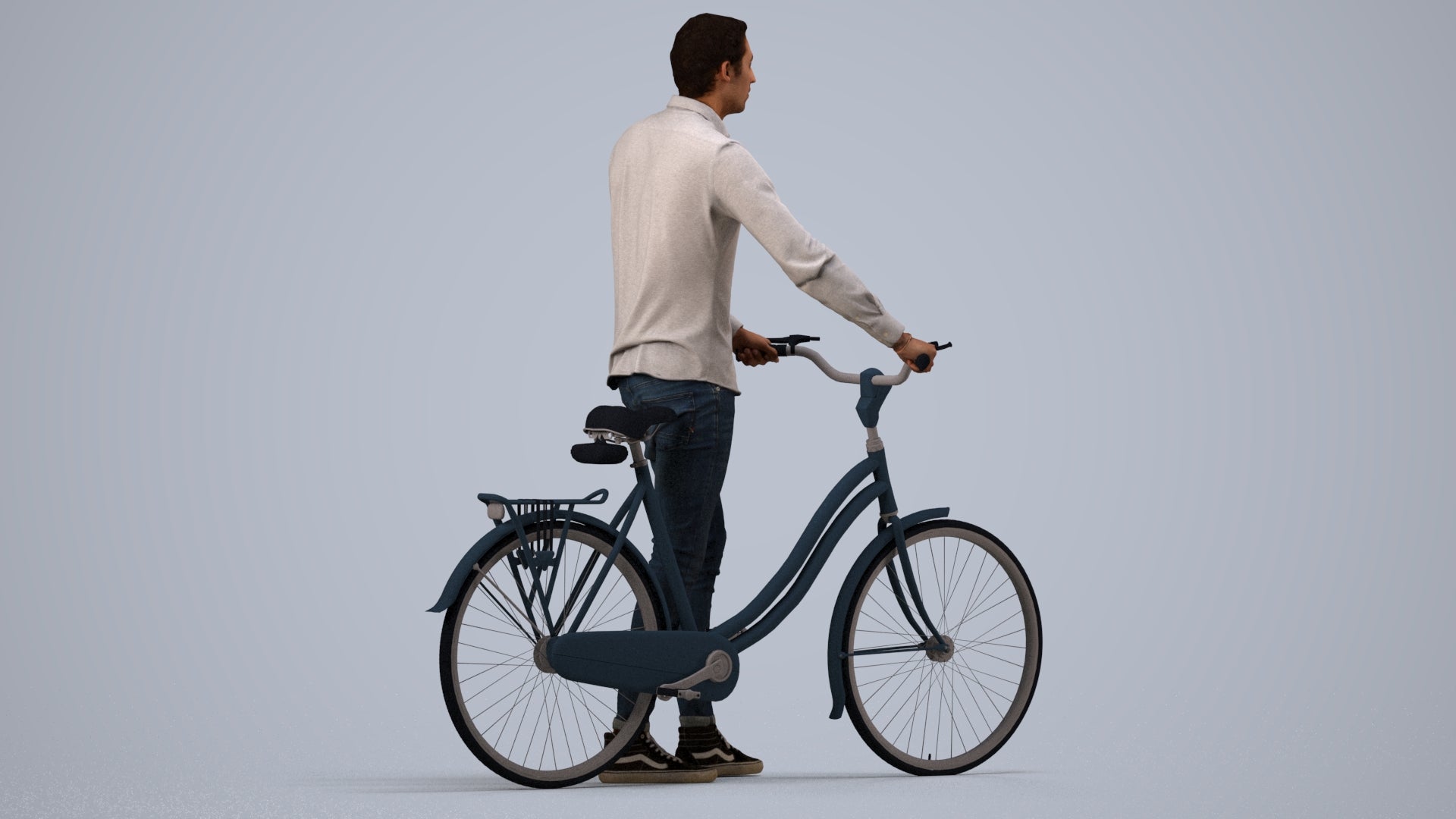 realistic 3D people man casual cycling, render-ready for V-Ray and Corona, FBX OBJ, side view render