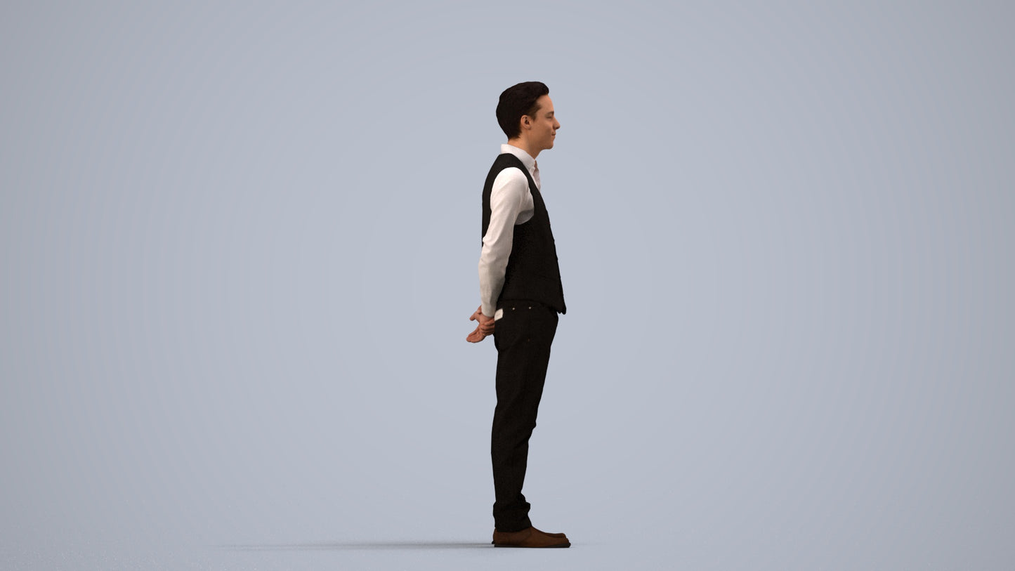 3D people model man hospitality, scanned human for 3ds Max rendering, side view render