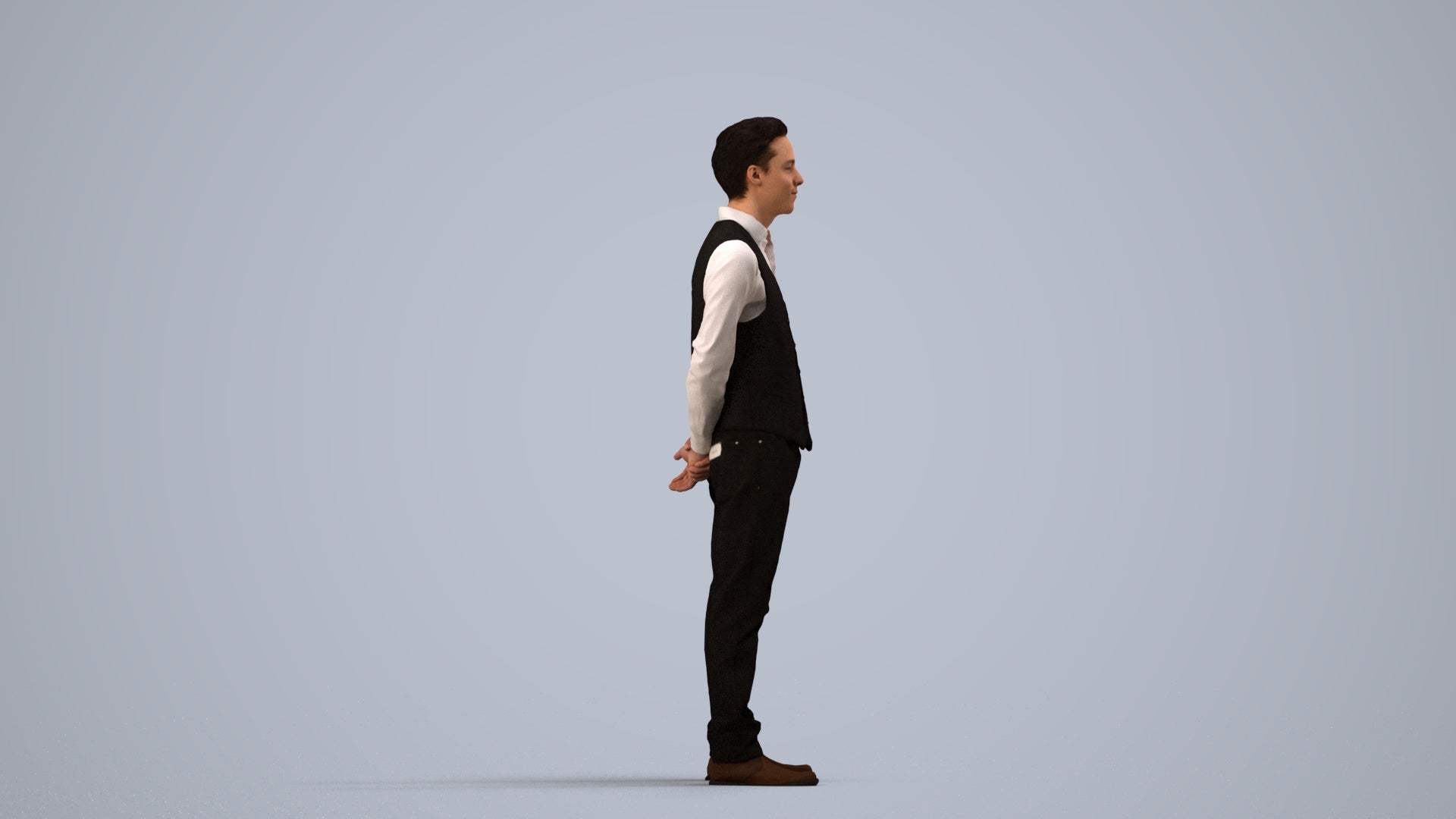 3D people model man hospitality, scanned human for 3ds Max rendering, side view render