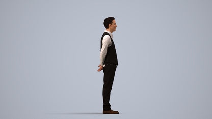 3D people model man hospitality, scanned human for 3ds Max rendering, side view render