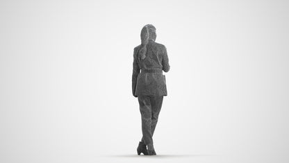 realistic 3D woman business standing, scanned archviz people for Blender and 3ds Max, wireframe front view