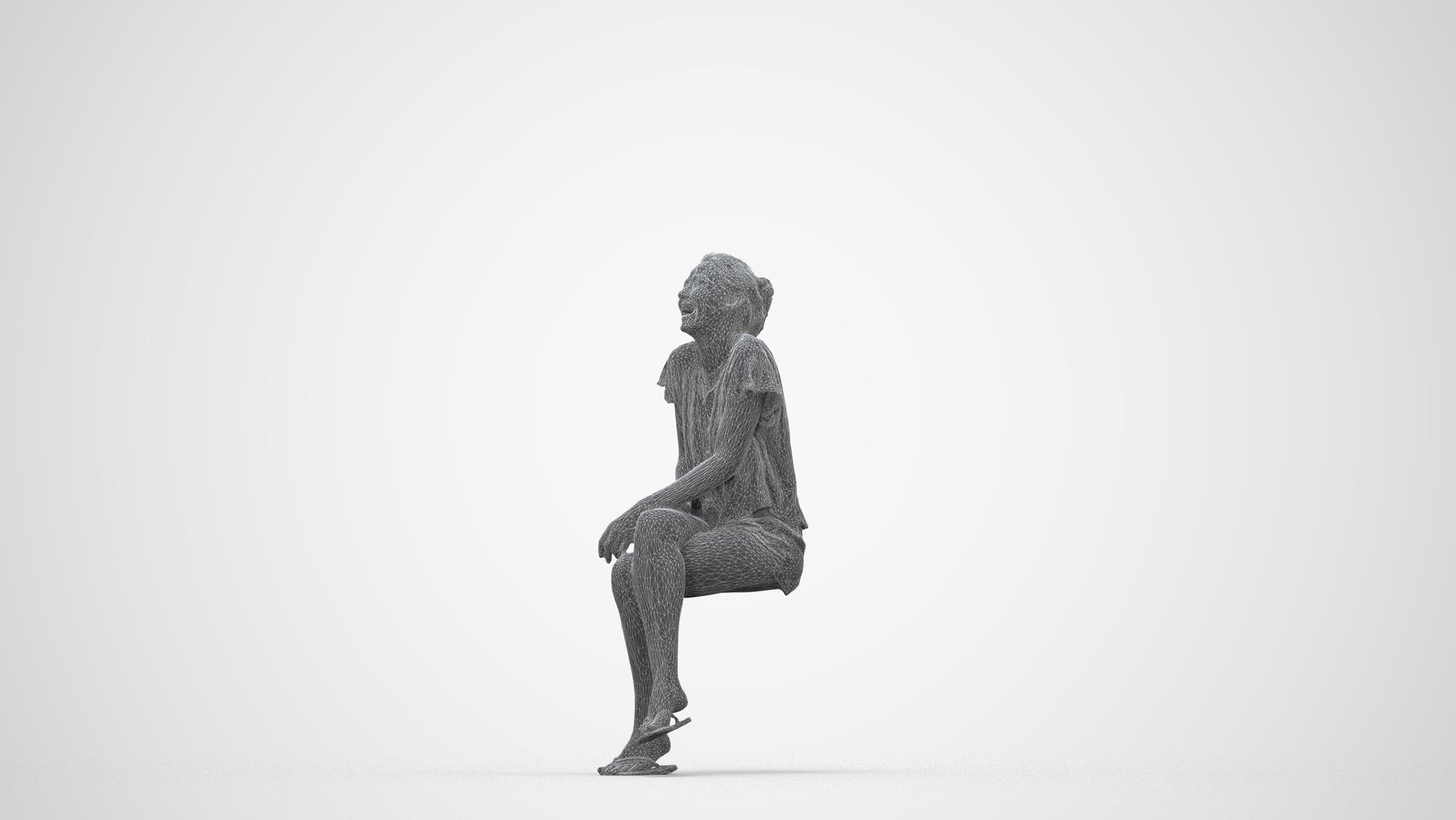 realistic 3D human woman casual sitting, archviz people FBX OBJ for Blender, wireframe back view