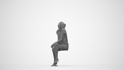 realistic 3D human woman casual sitting, archviz people FBX OBJ for Blender, wireframe back view