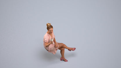 3D people model woman casual sitting, scanned human for 3ds Max rendering, back view render