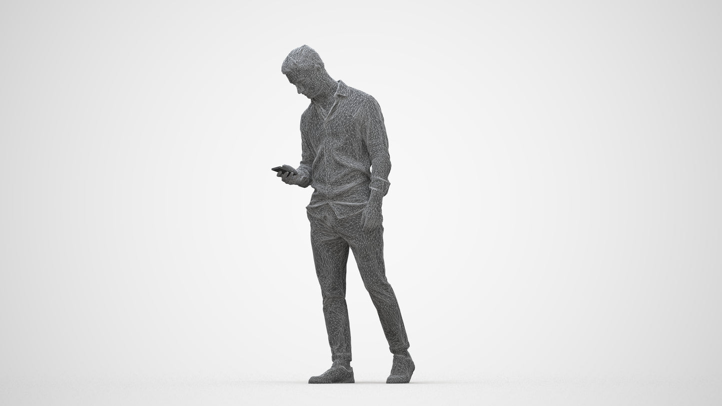 realistic 3D human man casual walking, archviz people FBX OBJ for Blender, wireframe back view