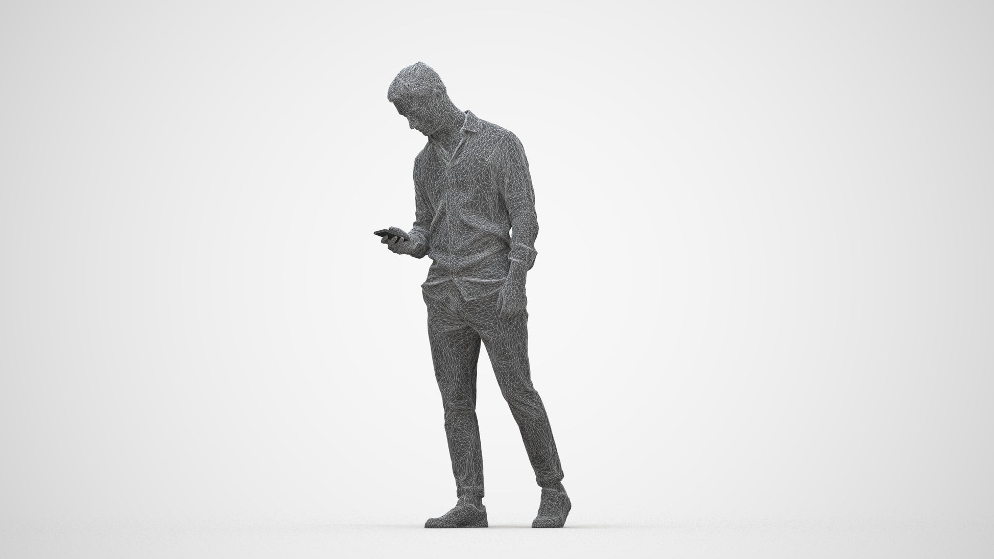 realistic 3D human man casual walking, archviz people FBX OBJ for Blender, wireframe back view