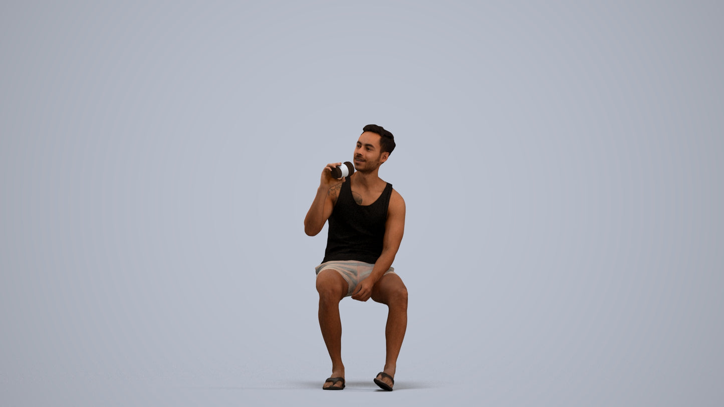scanned 3D man casual sitting, photogrammetry people for Enscape and V-Ray, standing pose render