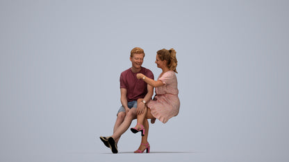 scanned 3D woman casual couple, photogrammetry people for Enscape and V-Ray, top-down view render