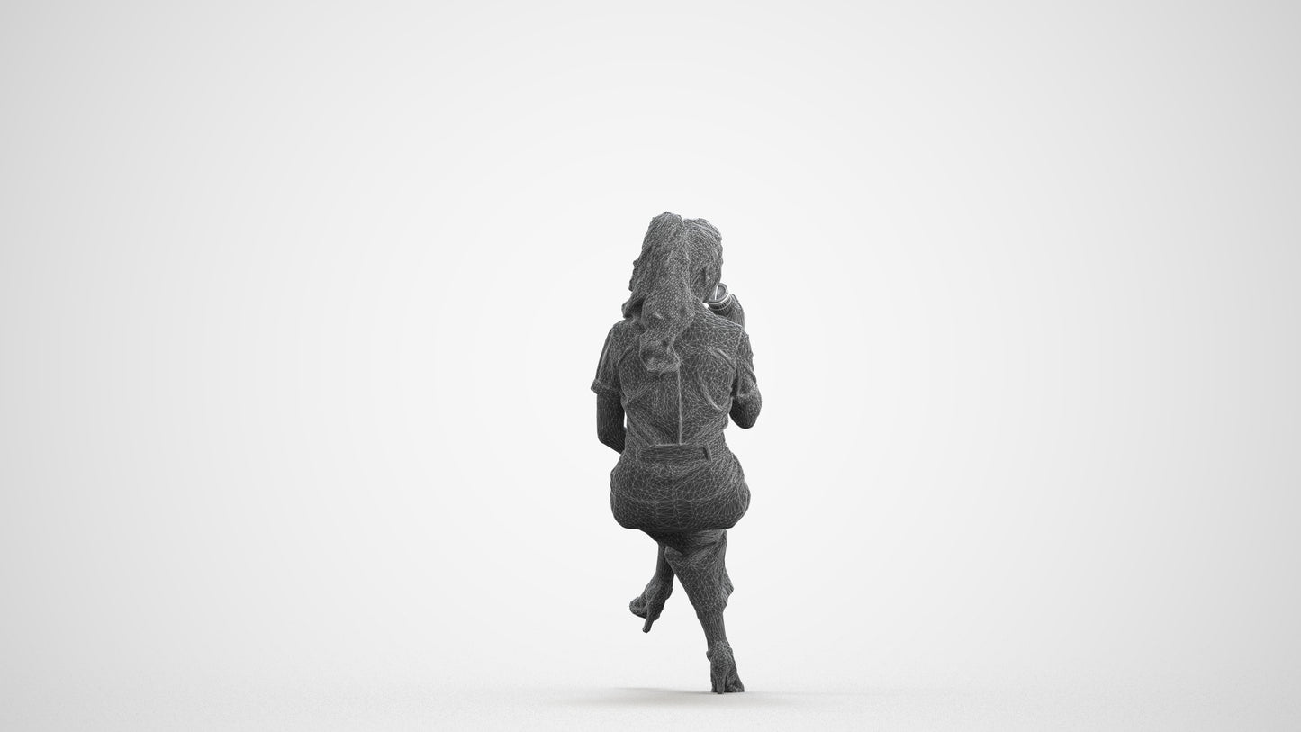 3D scanned woman sitting formal, photorealistic archviz people for Enscape and SketchUp, wireframe front view