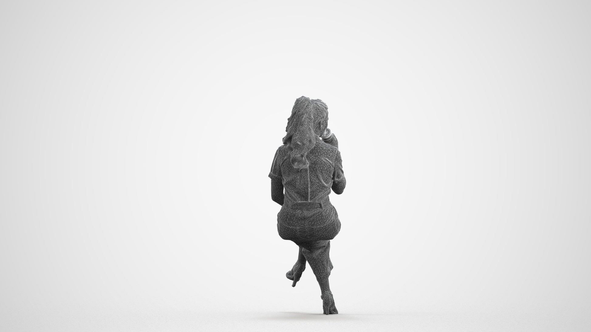 3D scanned woman sitting formal, photorealistic archviz people for Enscape and SketchUp, wireframe front view